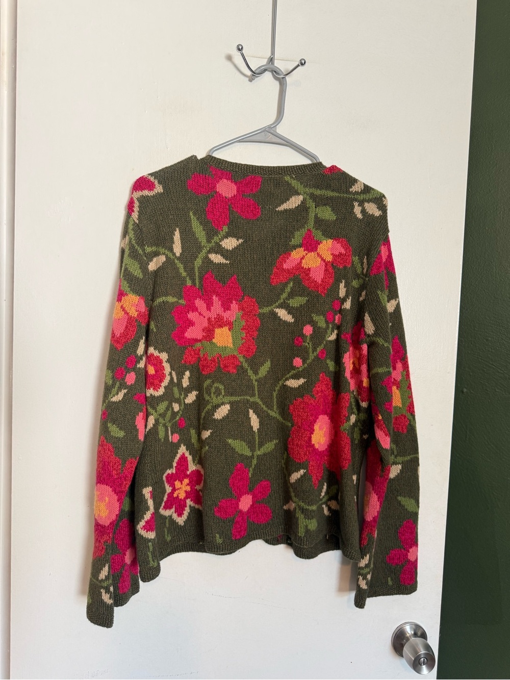 Vintage Talbots green and pink floral full zip ramie and cotton blend sweater - Picture 7 of 7